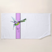 Roze Paarse Kolibrie Monogram initiaal Strandlaken (Voorkant)