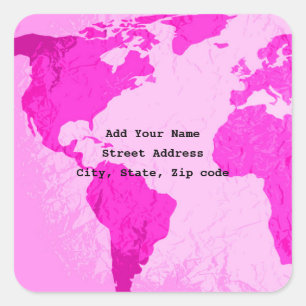 Roze Paarse Kunst Wereldkaart Abstracte Aangepaste Vierkante Sticker