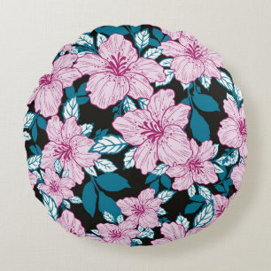 roze paarse limoenblauw blad zwarte achtergrond rond kussen