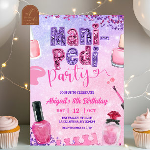 Roze paarse lovertjes MANI PEDI Feest verjaardag Kaart