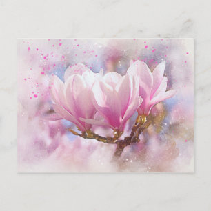 Roze Paarse Magnolia - Lentbloem Briefkaart