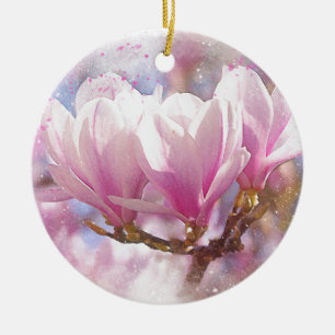 Roze Paarse Magnolia - Lentbloem Keramisch Ornament
