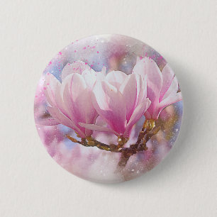 Roze Paarse Magnolia - Lentbloem Ronde Button 5,7 Cm