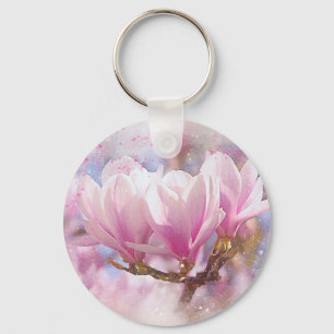 Roze Paarse Magnolia - Lentbloem Sleutelhanger