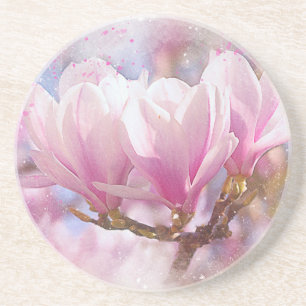 Roze Paarse Magnolia - Lentbloem Zandsteen Onderzetter