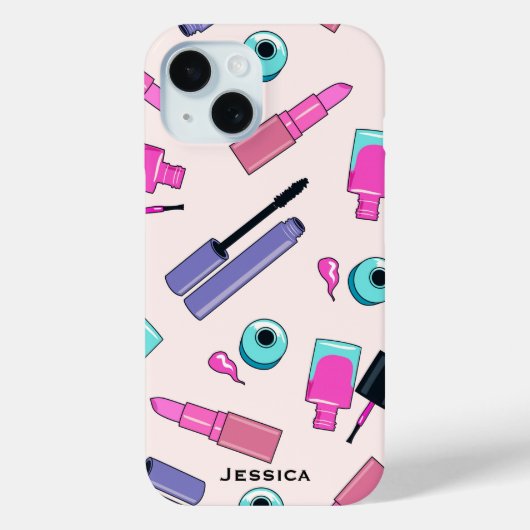 Roze Paarse make-up cosmetica patroon gepersonalis Case-Mate iPhone Case (Achterkant)