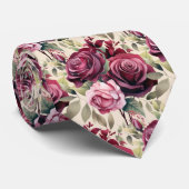 Roze Paarse Mauve Rode Rozen Aquarel Herenstropdas Stropdas (Opgerold)