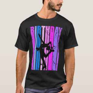 Roze Paarse Meisjes Schaatsen Verjaardag Retro Squ T-shirt