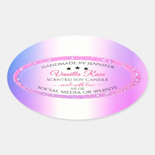 Roze Paarse met Glitter Productverpakkingslabels Ovale Sticker