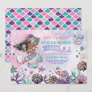 Roze Paarse Mint Mermaid onder Zee van de geboorte Kaart