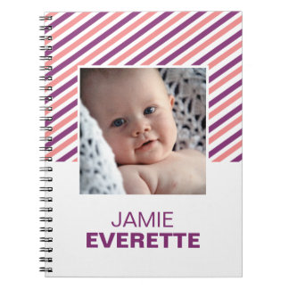 Roze paarse moderne strepen aangepast fotojournaal notitieboek