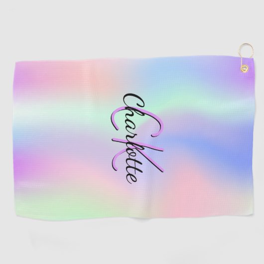 Roze paarse monogram holografisch golfhanddoek (Horizontaal)