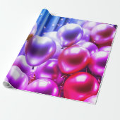 Roze & Paarse Mousserende Ballon, Verjaardagsfeest Cadeaupapier (Uitgerold)