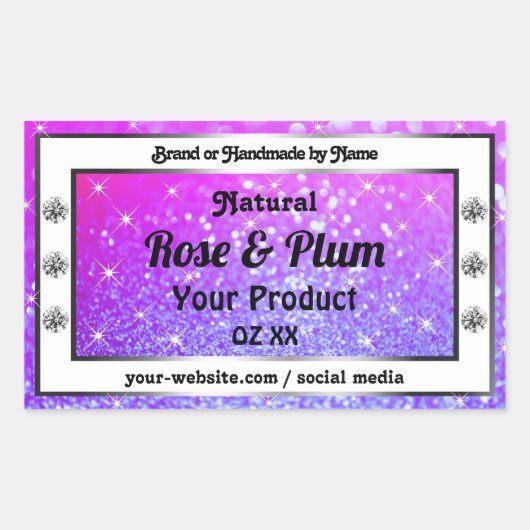 Roze Paarse mousserende glitter-sterren Productlab Rechthoekige Sticker (Voorkant)