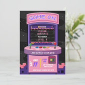 Roze Paarse Neon Arcade Game Girl Verjaardag Kaart (Staand voorkant)