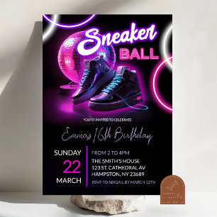 Roze Paarse Neon Discoball Sneakerball Verjaardag Kaart