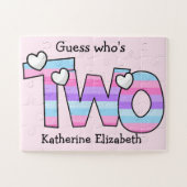 Roze Paarse Ombre Strepen Harten 2e Verjaardag Legpuzzel (Horizontaal)