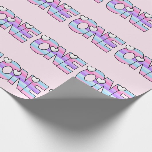 Roze Paarse Ombre Strepen Harten Eerste Verjaardag Cadeaupapier (Hoek)