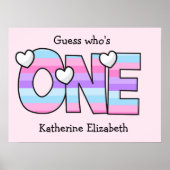 Roze Paarse Ombre Strepen Harten Eerste Verjaardag Poster (Voorkant)