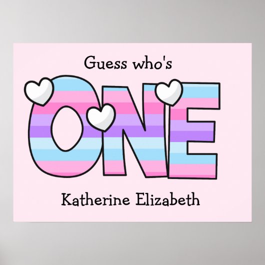 Roze Paarse Ombre Strepen Harten Eerste Verjaardag Poster (Voorkant)