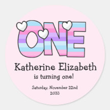 Roze Paarse Ombre Strepen Harten Eerste Verjaardag