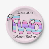 Roze Paarse Ombre Strepen Harten Tweede Verjaardag Papieren Bordje (Voorkant)