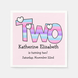 Roze Paarse Ombre Strepen Harten Tweede Verjaardag Servet