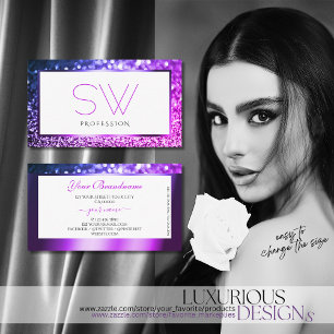 Roze Paarse Ombre Wit Sprankelend Glitter Monogram Visitekaartje