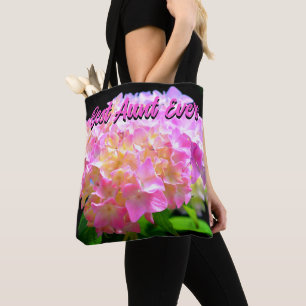 Roze paarse oranje hydrangees als beste tante ooit draagtas