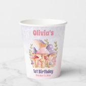 Roze Paarse Paddenstoelen Herfst 1e Verjaardag Pap Papieren Bekers (Achterkant)