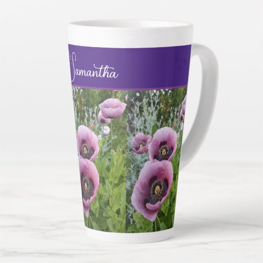 Roze Paarse papaverbloemen papaver Latte Mok (Rechterhoek)