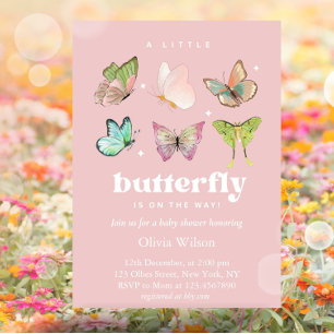 Roze Paarse Pastel Butterfly Girl Baby shower Kaart