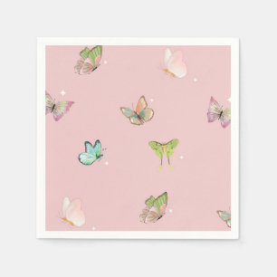 Roze Paarse Pastel Butterfly Girl Baby shower Servet