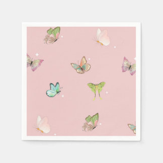Roze Paarse Pastel Butterfly Girl Baby shower Servet