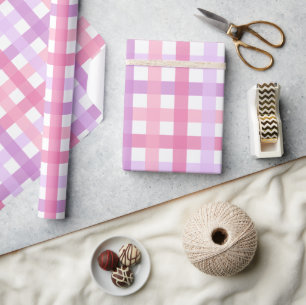 Roze Paarse Pastel Gingham Pattern Cadeaupapier