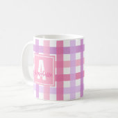 Roze Paarse pastel Modern Gingham Monogram Koffiemok (Voorkant links)