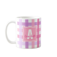 Roze Paarse pastel Modern Gingham Monogram