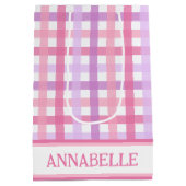 Roze Paarse pastel Modern Gingham Pattern Medium Cadeauzakje (Achterkant)