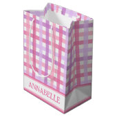 Roze Paarse pastel Modern Gingham Pattern Medium Cadeauzakje (Achterkant Gekanteld)