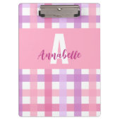 Roze Paarse pastel Monogram Gingham Pattern Klembord (Voorkant)