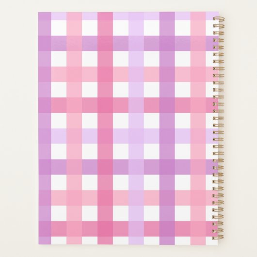 Roze Paarse pastel Monogram Gingham Pattern Planner (Achterkant)
