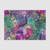 ROZE PAARSE PEACOCK BLOEMCOLLAGE DECOUPAGE TISSUEPAPIER (Voorkant)