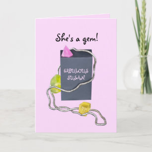 Roze paarse Personalize SHE'S A GEM BIRTHDAY Bedankkaart