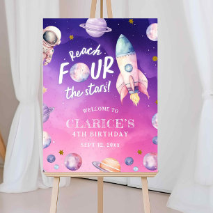 Roze Paarse Planeet Ruimte Meisje Geboorte Welkom  Poster