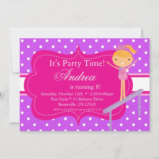 Roze Paarse polka dot Birthday Party Invitation Kaart (Voorkant)