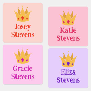 Roze & Paarse Princess Crown Girly Naam toevoegen Labels