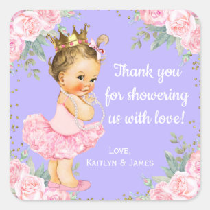 Roze Paarse Prinses Baby shower Favor Stickers
