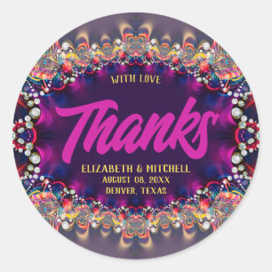 Roze Paarse Regenboog Jewel Fractal Kant Bedankt Ronde Sticker
