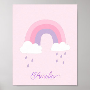 Roze Paarse regenboogregenachtige wolken Naam Poster