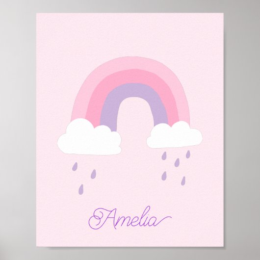 Roze Paarse regenboogregenachtige wolken Naam Poster (Voorkant)